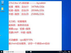 【byrabbit】win10 21h2.ltsc.V5 新封装  性能提升 运存225MB 新增加V6